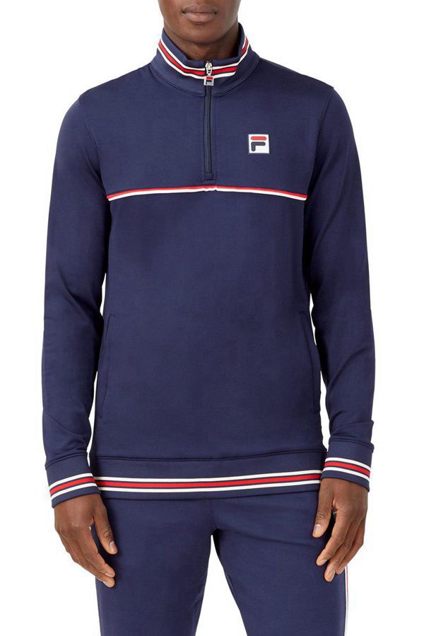 Fila Heritage 1/4 Zip Men's Jackets - Navy/White/Red,NZ 516-89531